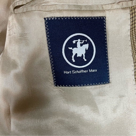 Hart Schaffner Marx Silk Wool Mens 46L Blazer Sportcoat Check Pattern Tan - Picture 2 of 10